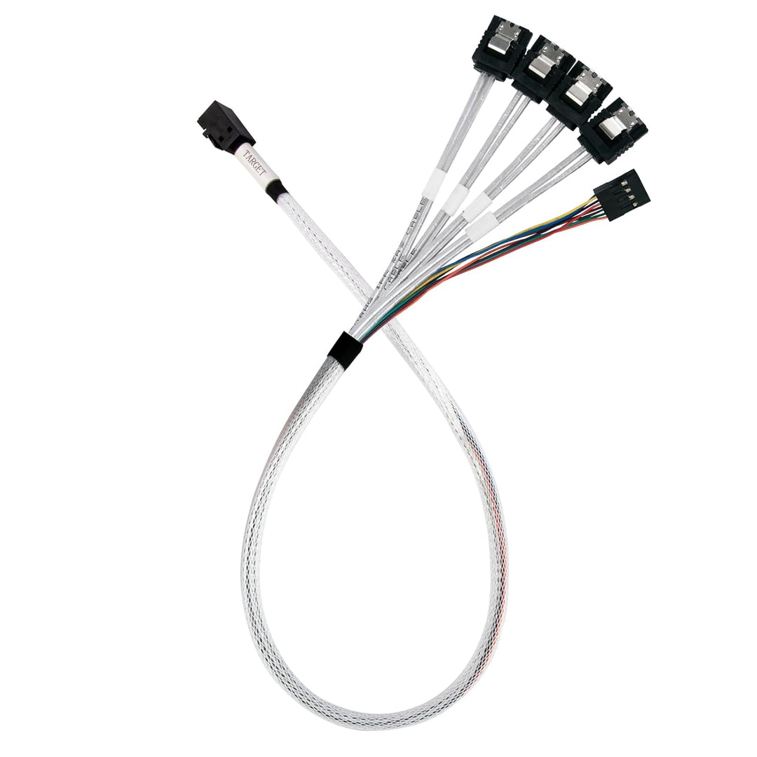 SilverStone Technology CPS05-RE: Dickes, abgeschirmtes Mini-SAS-SFF-8643-36-Pin-zu-SATA-7-Pin-Kabel,