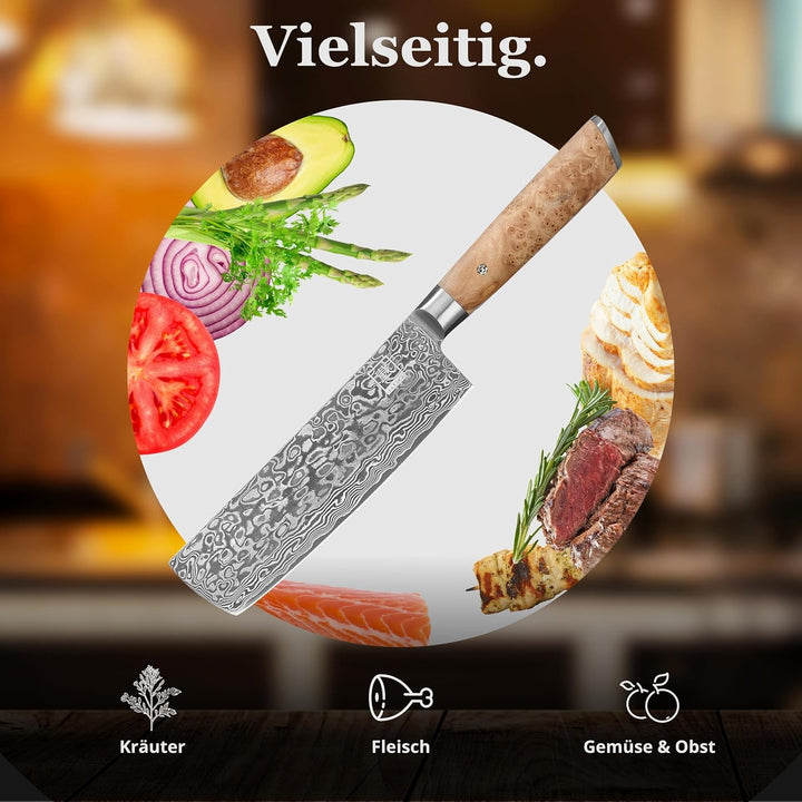 zayiko Kinone Premium Nakirimesser Classic mit 17,5 cm Klinge gefertigt aus 67 Lagen echtem Damastst
