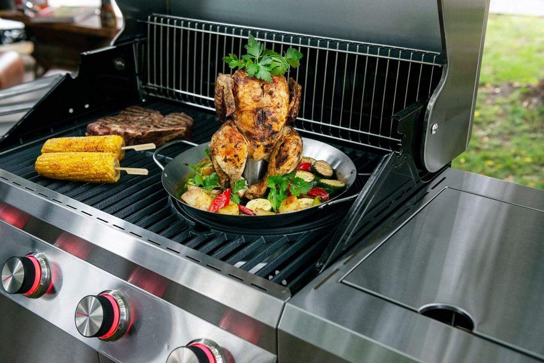 Alles für dein Barbecue! the BBQ shop.de, Edelstahl 2 in 1 Hähnchenbräter mit Grillkorb, Ø 30,5 cm,