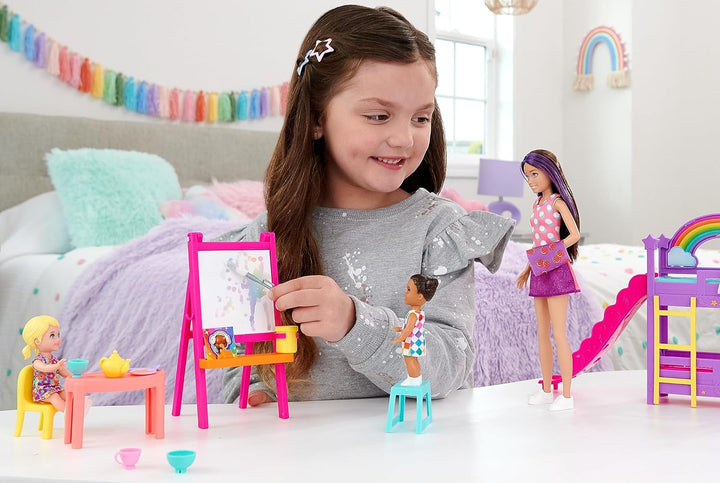 BARBIE Skipper erste Jobs - Spielset mit 3 Puppen und 15+ Zubehörteilen für Babysitting-Geschichten,
