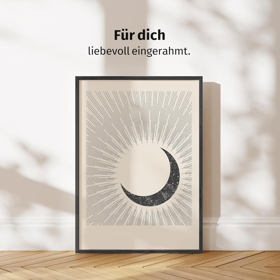 JUNOMI® Sonne und Mond Poster DIN A2, Boho Deko, Minimalistisch, Yoga Zubehör, perfekte Yoga Geschen