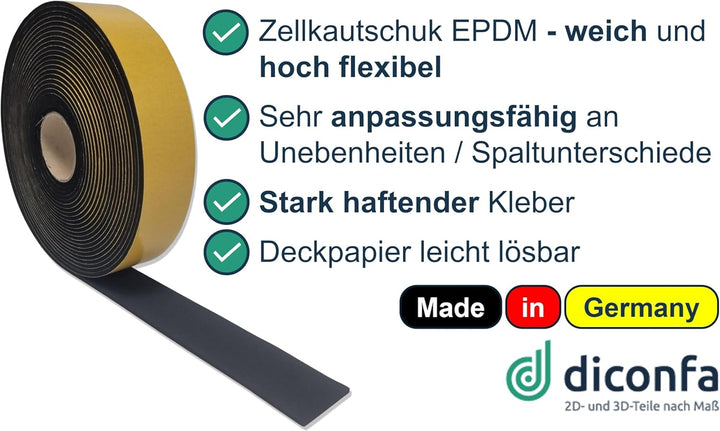 diconfa PROFILINE Dachfenster Dichtung 3mm kompatibel mit VELUX - SEHR FLEXIBEL - 44mm 54mm BREIT 0,