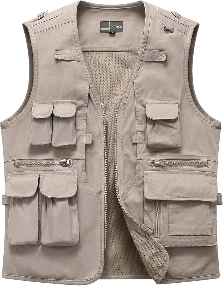 MeiLayM Herren Outdoor Weste Anglerweste mit Multi-Taschened Sommer Freizeit Baumwolle Weste Hundewe