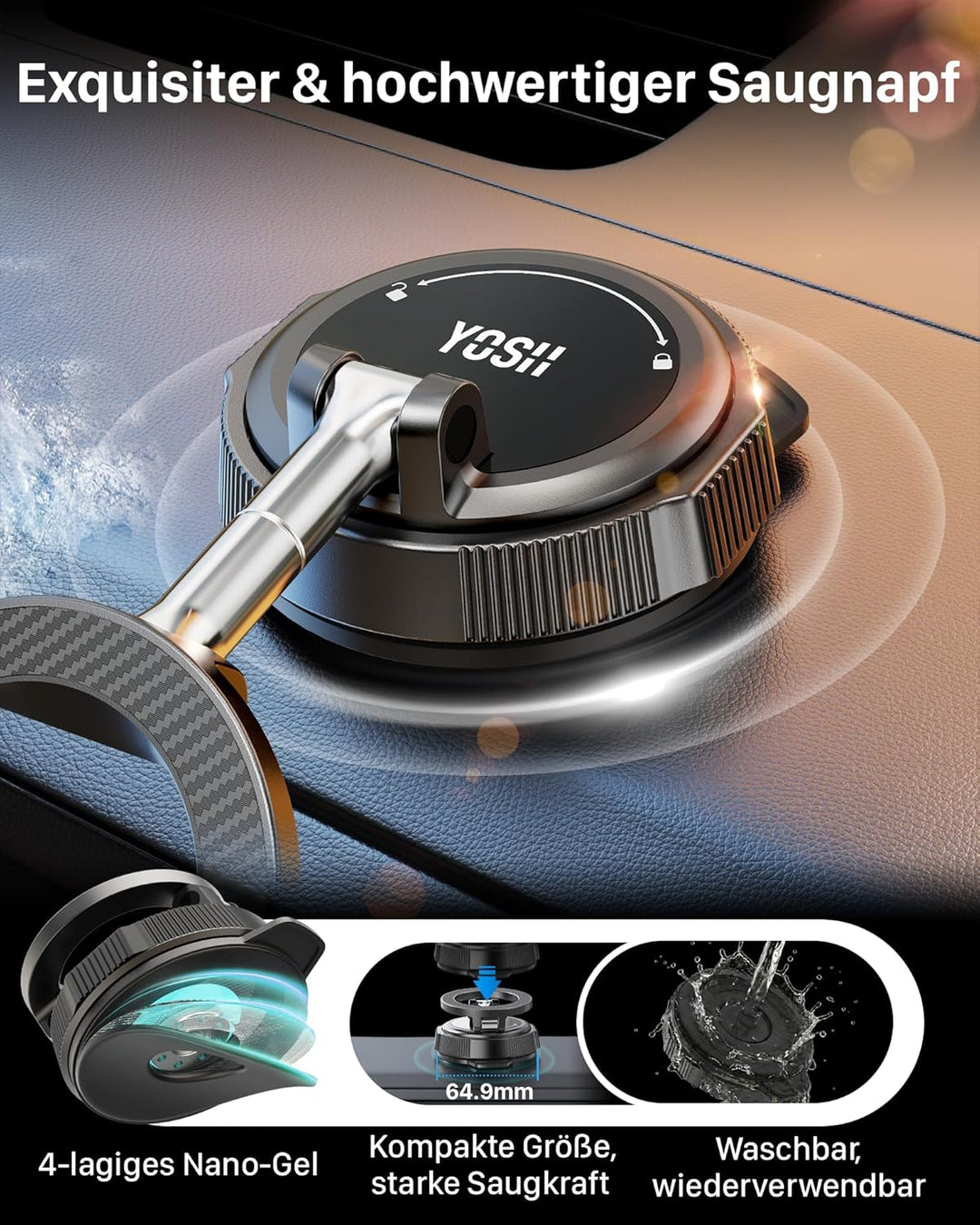 YOSH für MagSafe Autohalterung, Vakuum Handyhalterung Auto Magnet [Starker Vakuum-Saugnapf &amp; 22·N56
