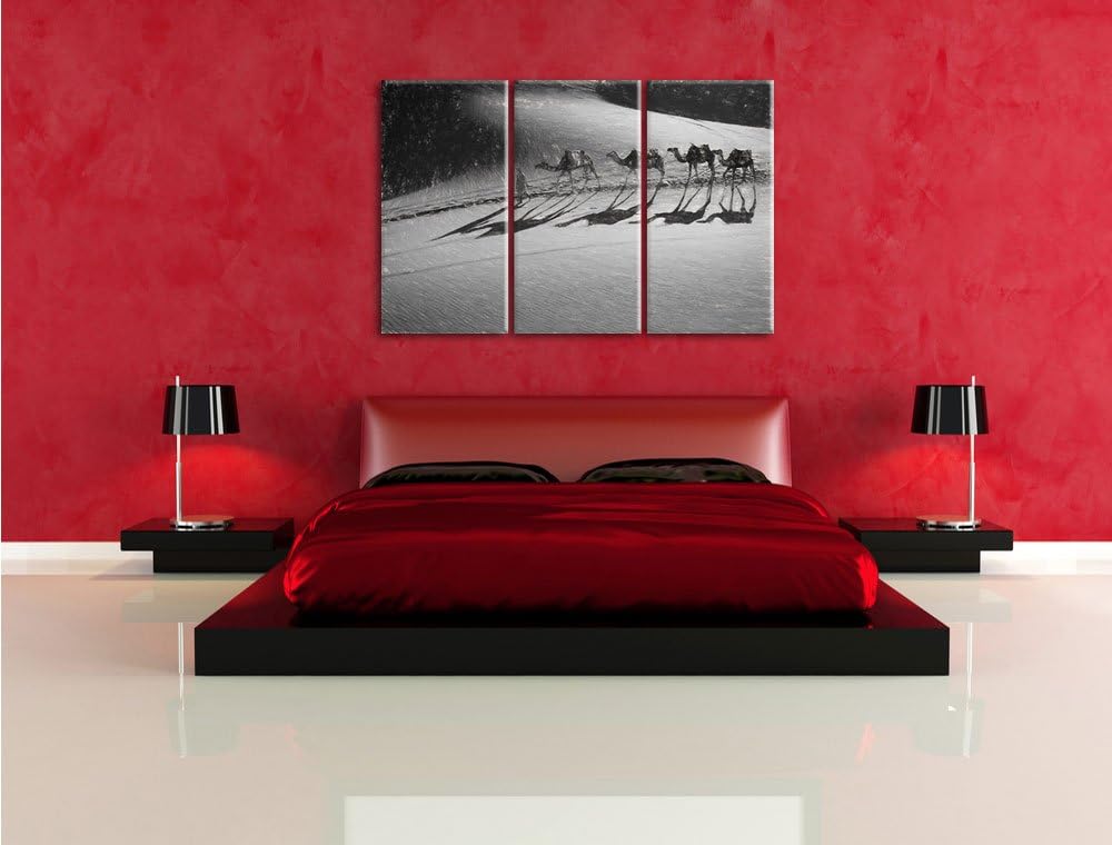 Pixxprint Kamelkarawane in Wüste als Leinwandbild/Grösse: 3 Teilig (120x80) cm/Wandbild/Kunstdruck/f