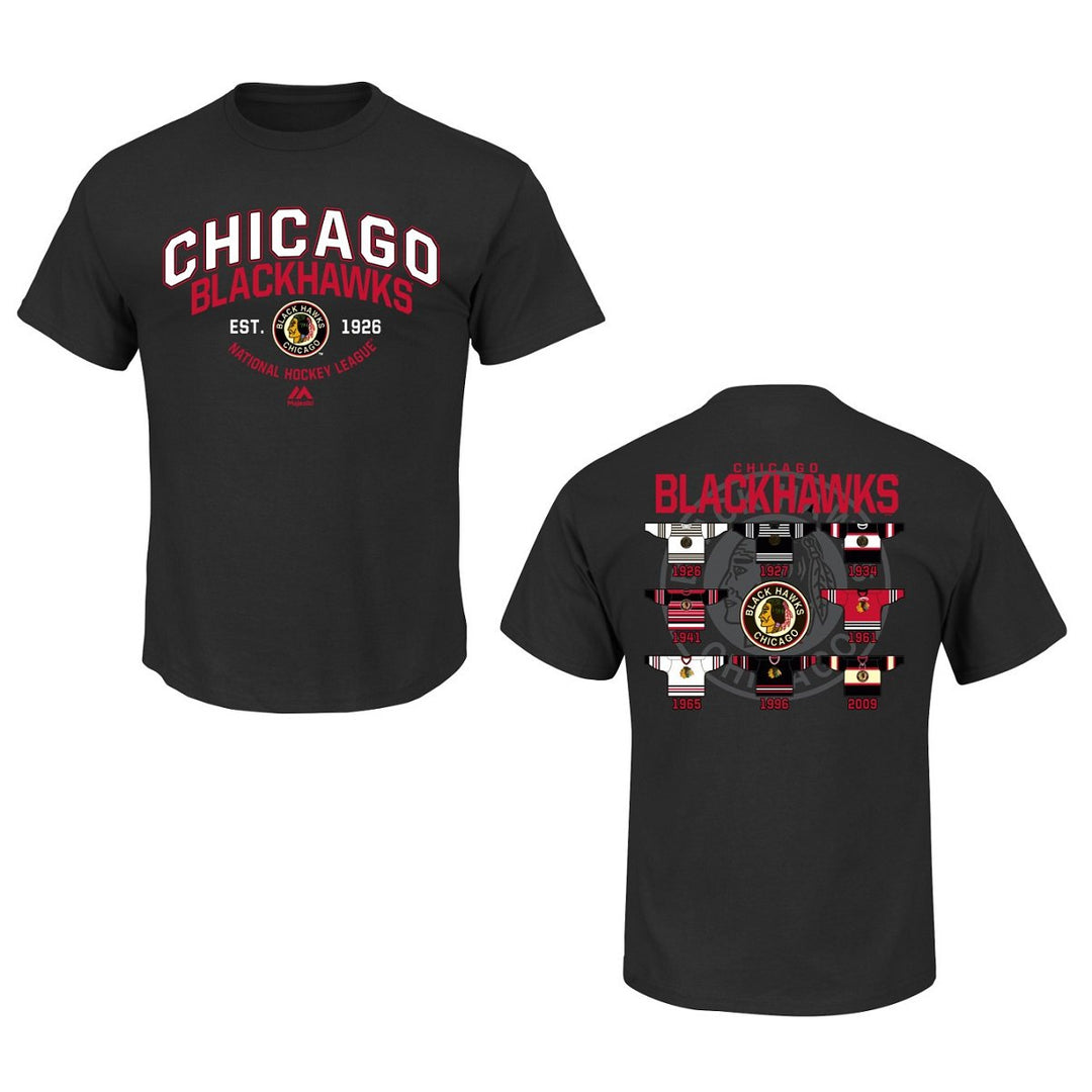 Majestic Chicago Blackhawks Schwarz Vintage Jersey History T-Shirt - Schwarz - Mittel
