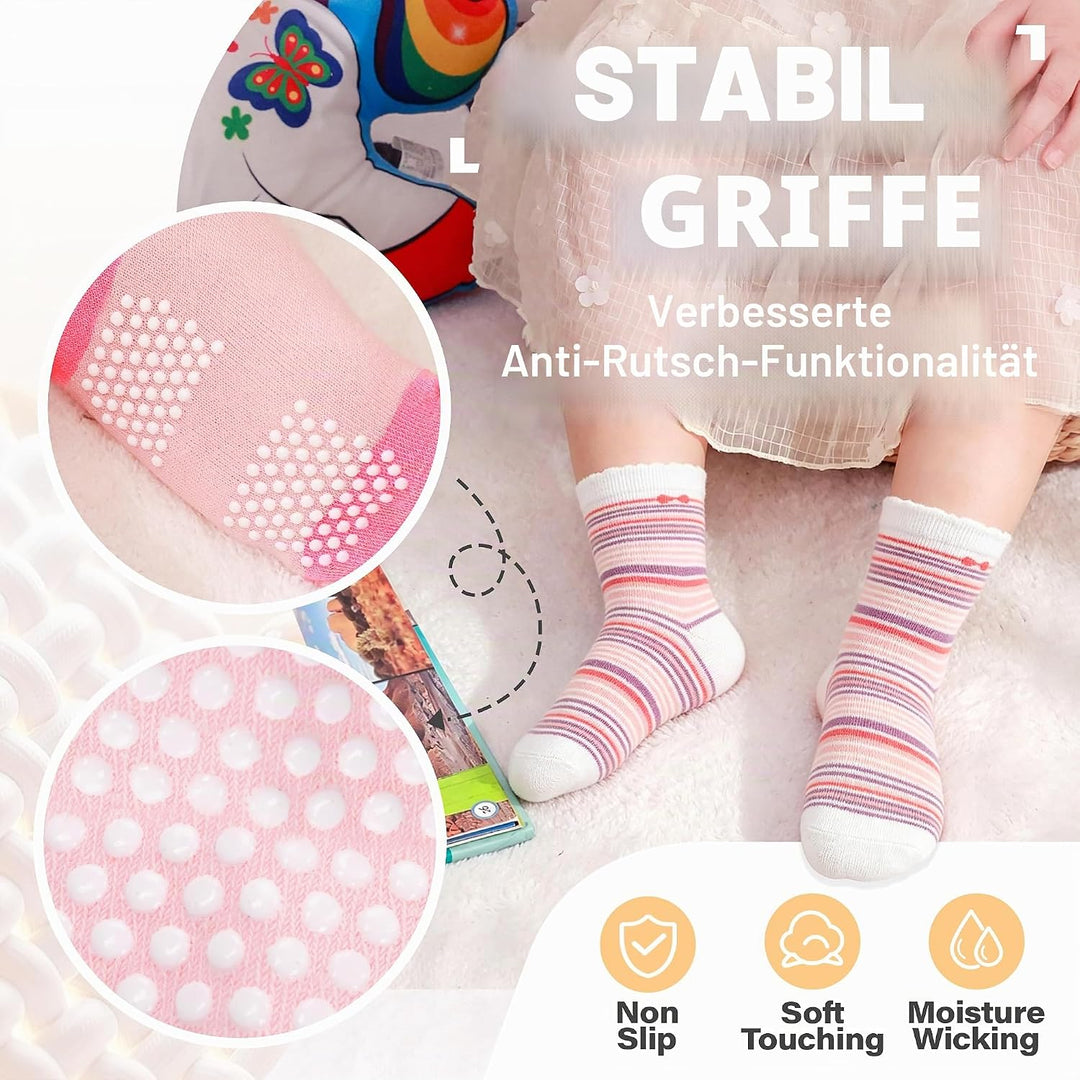 ANTSANG 12 Paare Stoppersocken Kinder Baby Mädchen Socken Anti Rutsch / Rutschfeste Socken Baumwolle