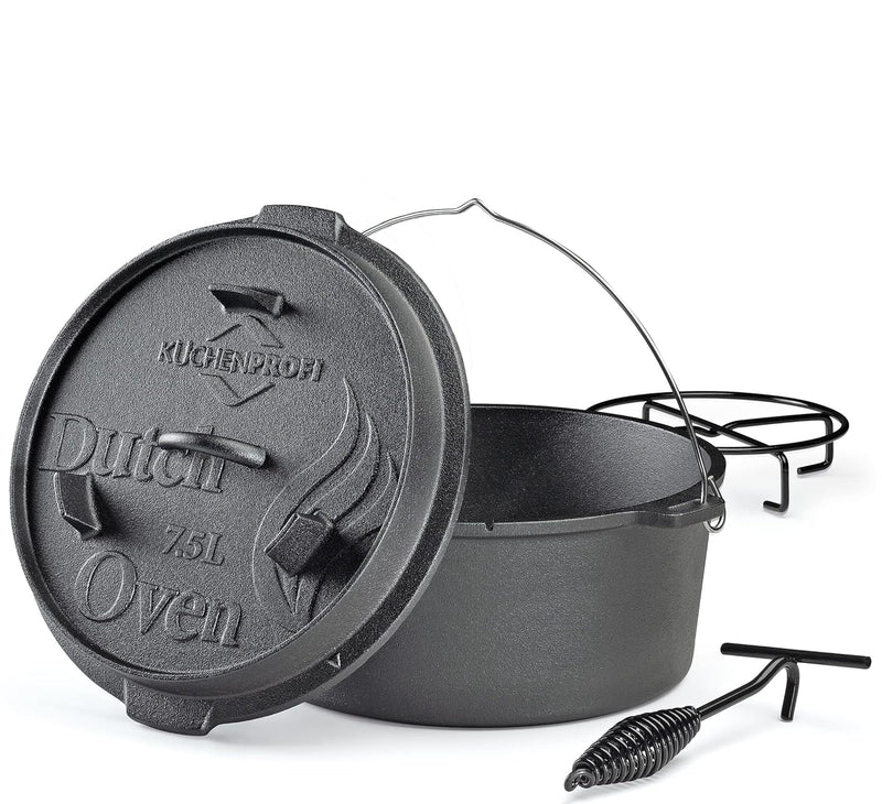 Küchenprofi BBQ Dutch Oven Gusseisen | 7,5L, Ø 30 cm | ohne Füsse | fertig eingebrannter, gusseisern