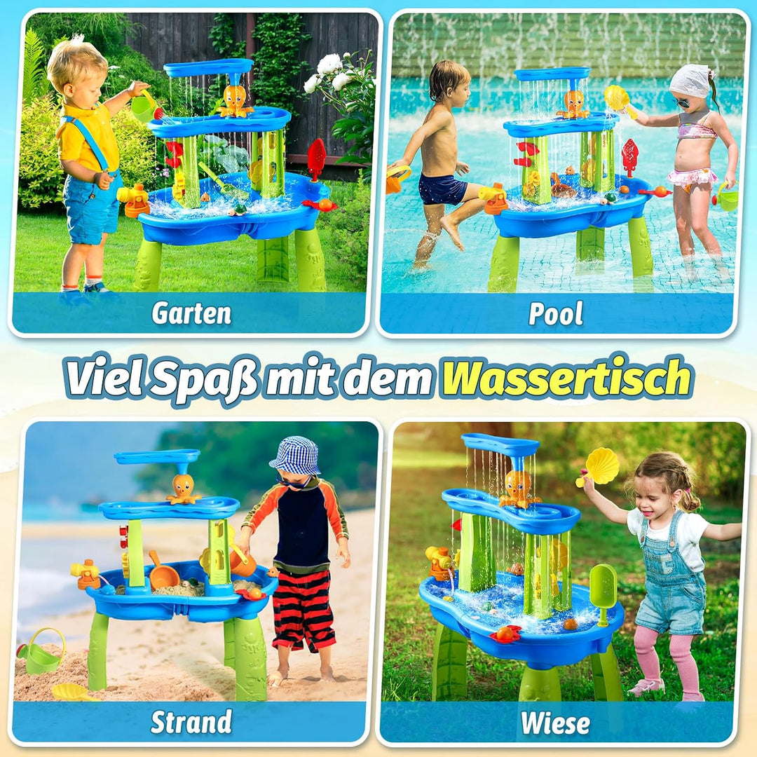 FRUSE Wasserspieltisch für Kinder,3-Tier Sand Wassertisch Spielzeug,Wasserspielzeug Aktivität Sensor