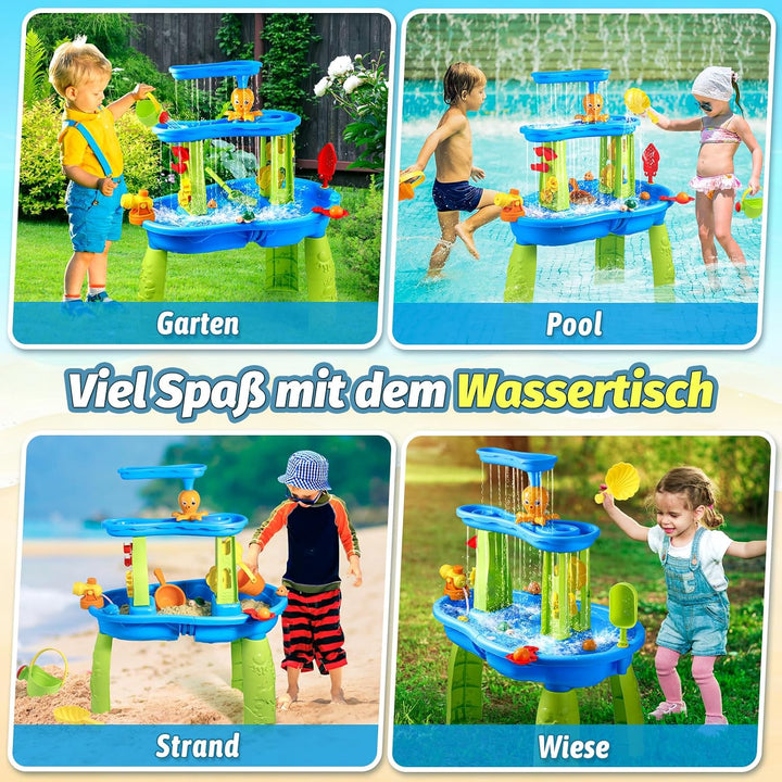 FRUSE Wasserspieltisch für Kinder,3-Tier Sand Wassertisch Spielzeug,Wasserspielzeug Aktivität Sensor