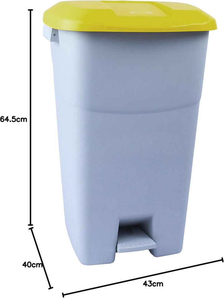 Tayg - Abfallbehälter 60 Liter mit Pedal, grauem Untergrund und gelbem Deckel