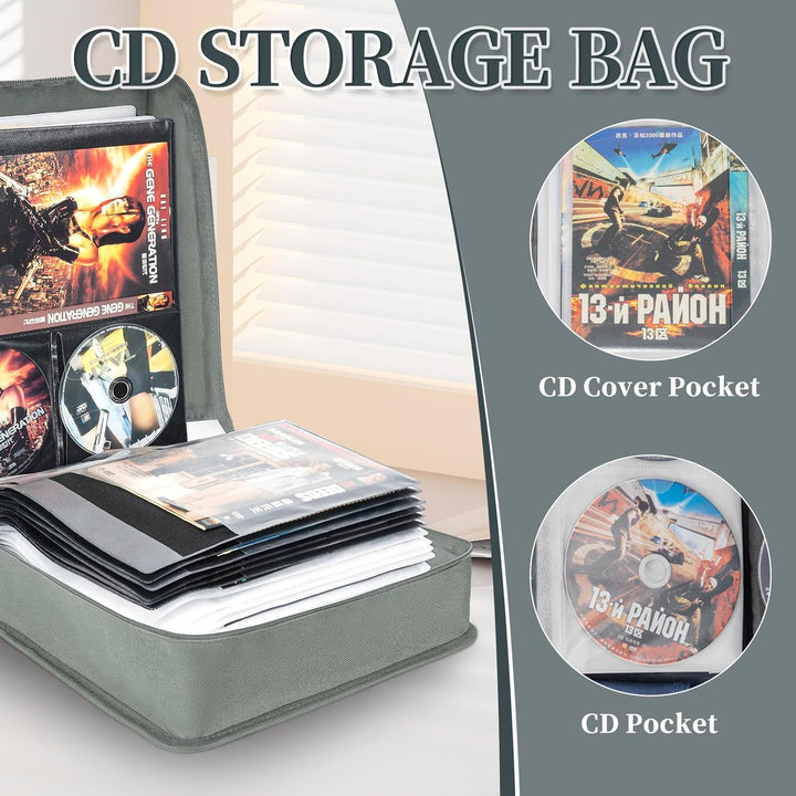 AKOZLIN DVD CD Aufbewahrungsbox mit extra Breiten Titelblättern,tragbarer Binderhalter,Brieftasche,A