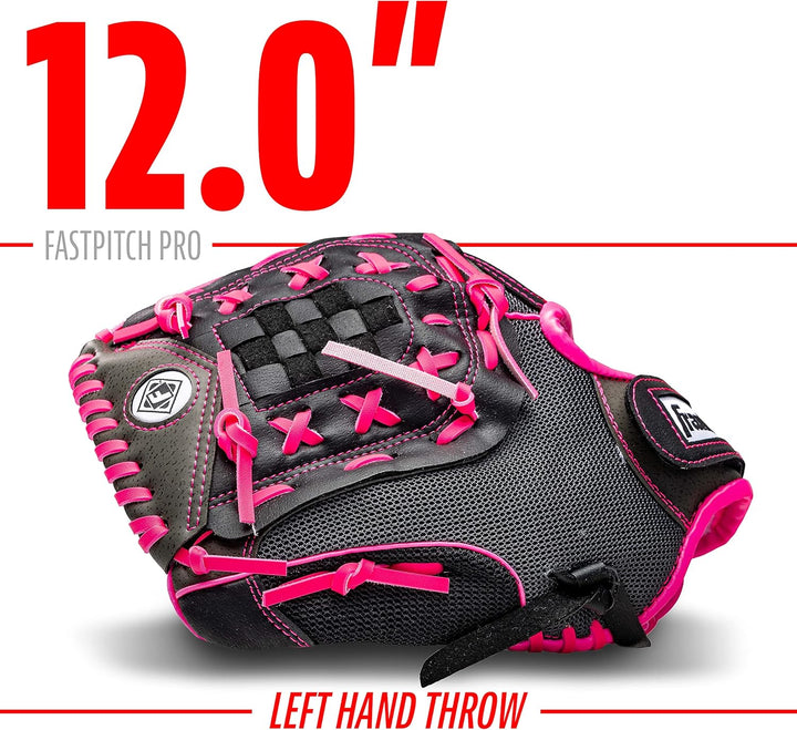Franklin Sports Fastpitch Serie Leichte Softball Handschuh, 12 Zoll Werfer, für Linkshänder Pink/Gra