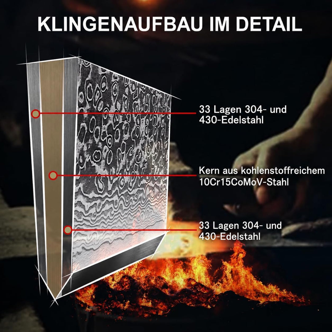 Kokuga Damastmesser – VG10 Damaststahl, 67 Lagen – Rasiermesserscharfe Klinge – Ergonomischer Griff