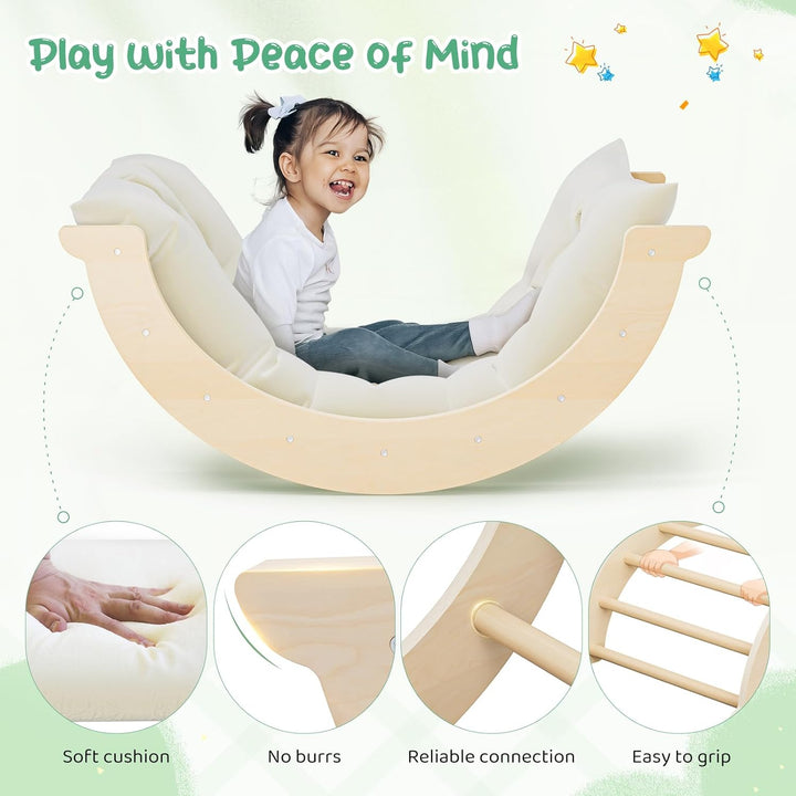 klettergerüst Indoor,Holzkletterbogen mit Weichem Kissen,Indoor Klettergerüst für Kinder ab 3 Jahre,