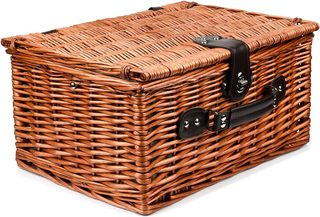 Picknickkorb für 4 Personen Inklusive Bestecksets, Korkenzieher, Weingläser und Keramikteller - 29 x