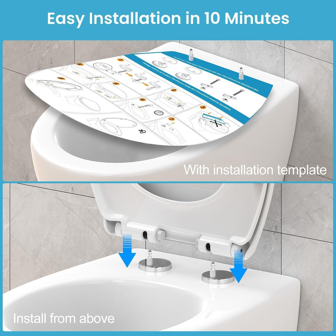 WC-Sitz mit Absenkautomatik, oval, weisses PP-Diamant-Design, WC-Sitz mit Schnellverschluss, verstel