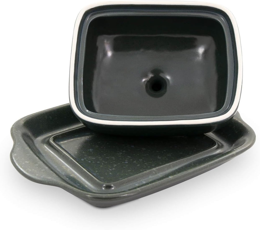 Bunzlauer Butterdose für 250g, H = 10,5 cm, Ø = 20,0 cm Dekor ZIELON