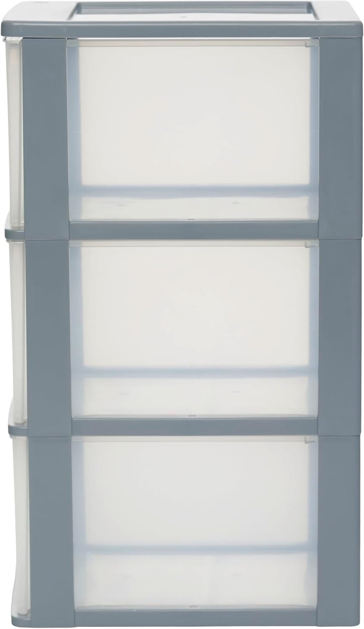 Iris Ohyama, Kunststoff Schubladenbox mit 3 tiefen Schubladen, Grau, Easy-Pull-System, A4, A5 & A6 F