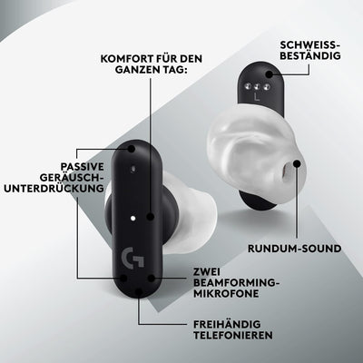 Logitech G FITS True Wireless Gaming Earbuds, individuell zugeschnittene Passform, LIGHTSPEED + Blue
