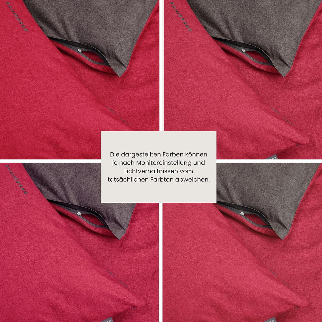 Schiesser Wendebettwäsche Doubleface Rot-Anthrazit, 100% Baumwolle, Grösse:135 x 200 cm + 80 x 80 cm