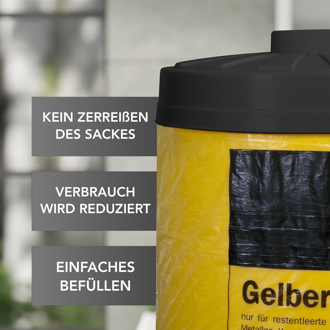 Sacktonne gelb mit schwarzem Deckel für gelben Sack Mülleimer Müllsackständer Gelber Sack Ständer