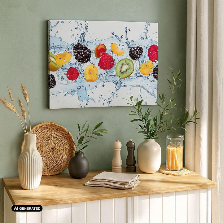 Bilder auf Leinwand 100x70cm Leinwandbild Wasser Früchte frisch Essen Gross Wanddeko Bild Schlafzimm