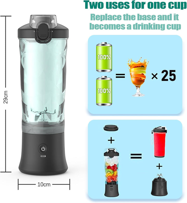 Idota Tragbarer Mixer 600ml, Mini Mixer Smoothie Maker mit 6 Klinge, USB Wiederaufladbar Portable Bl