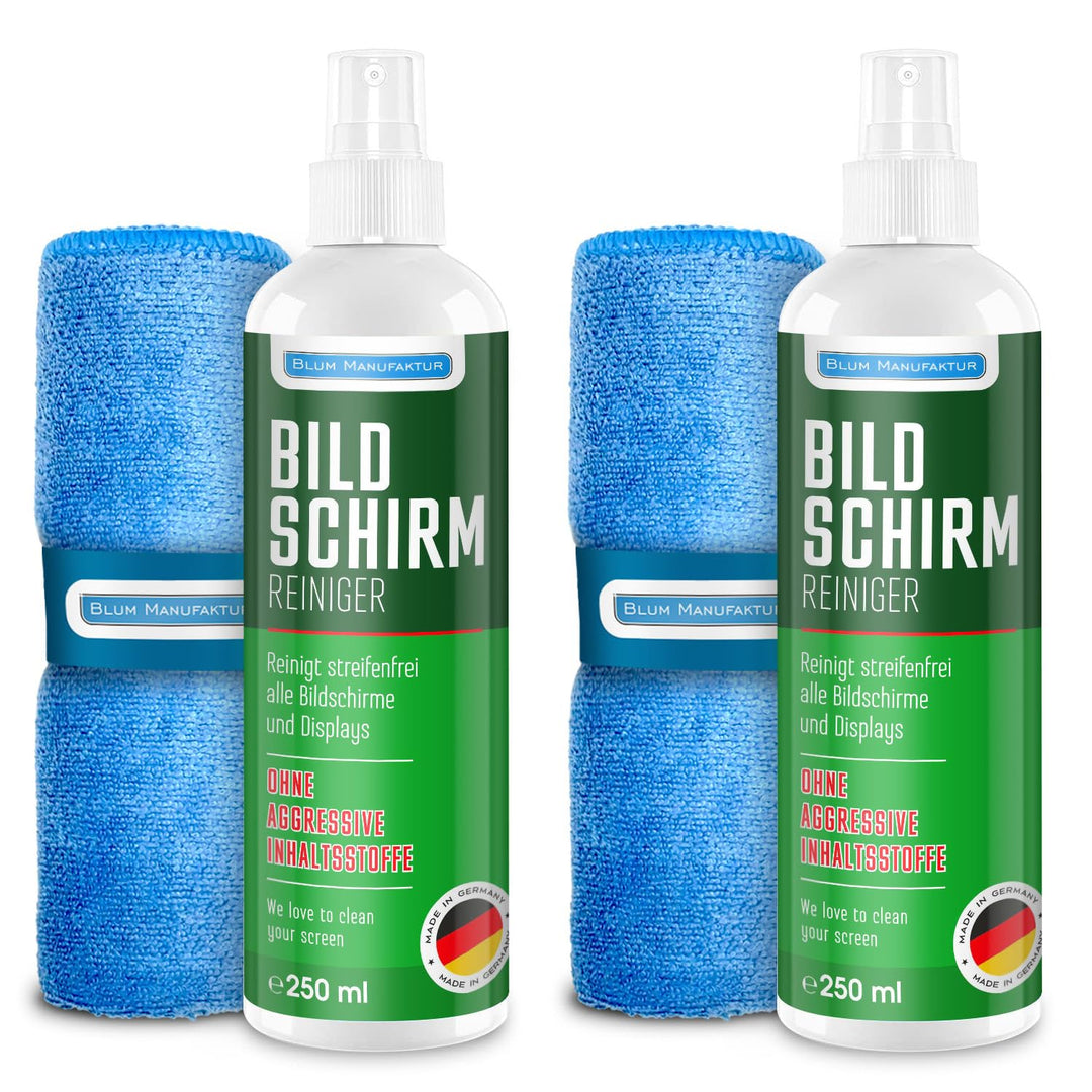 Blum Manufaktur Bildschirmreiniger 2 x 250 ml + 30x30 cm Mikrofasertuch supersoft 365GSM - Screen Cl