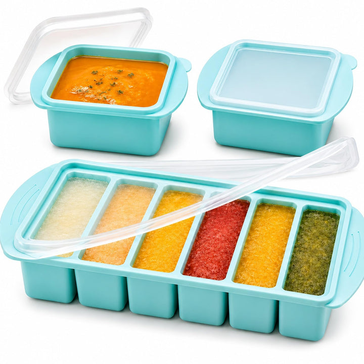 Silikon Gefrierform 3er Set mit Deckel – für Meal Prep, Suppe &amp; Sosse | 6 × 125 ml + 2 × 500 ml für
