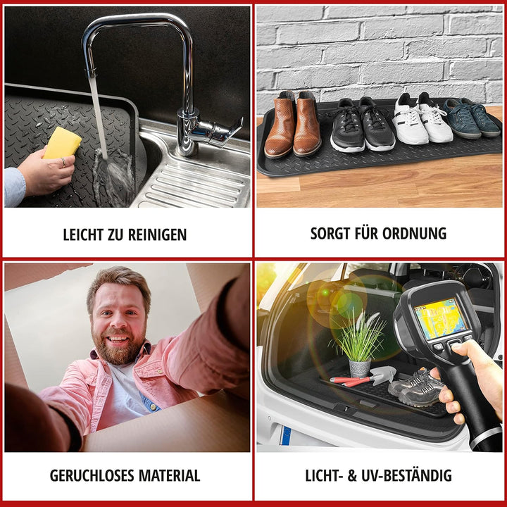 WALSER Antirutschmatte Safetray, Mehrzweckwanne, Abtropfmatte Auto Kofferraumwanne, Schuhablage, Sch