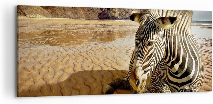 Wandbilder Dekoration Wohnzimmer Zebra Strand Landschaft Panorama Bilder auf Leinwand 120x50cm Leinw