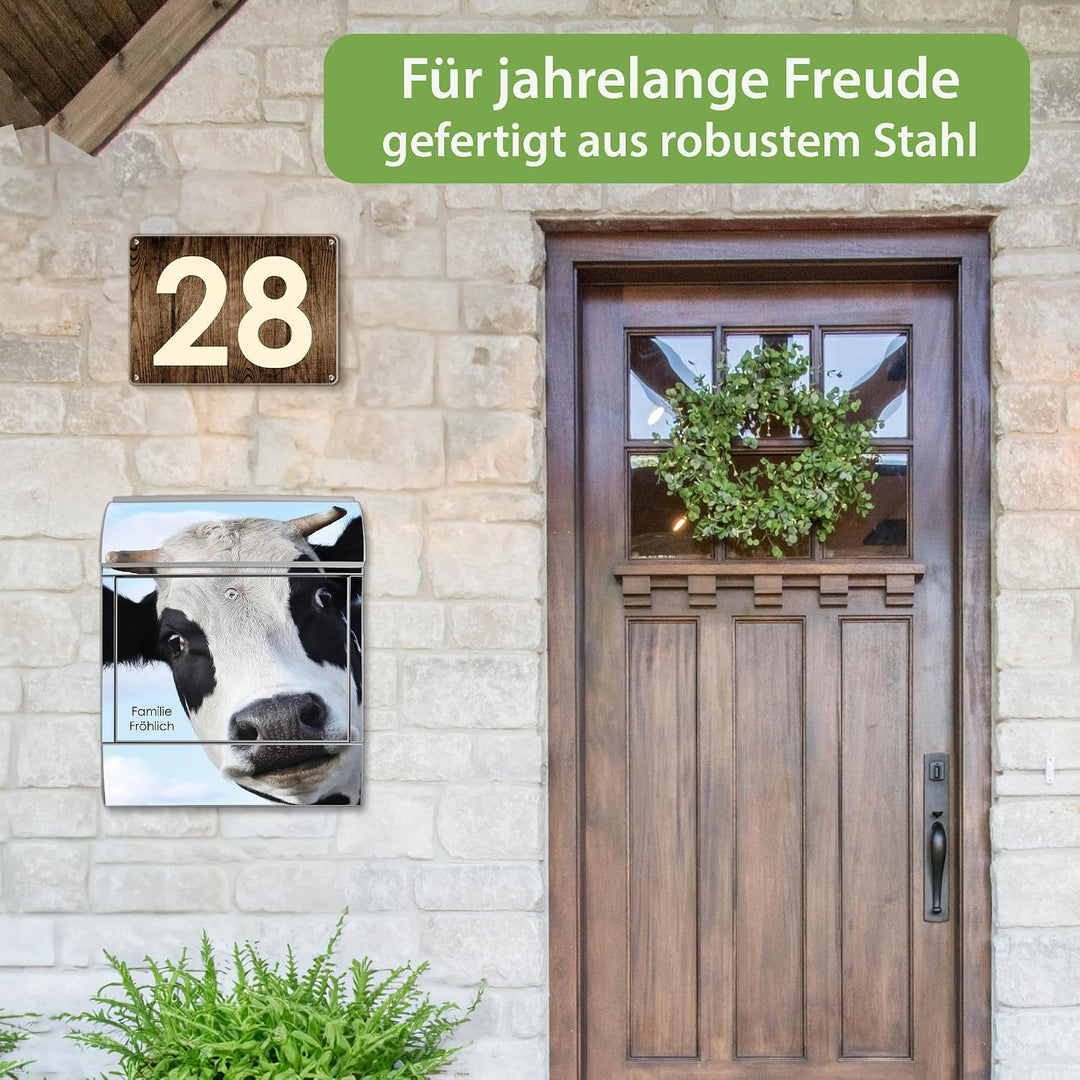 banjado Design Briefkasten personalisiert 38,5x46,5x13cm &amp; 2 Schlüssel - Briefkasten Stahl Silber Ze