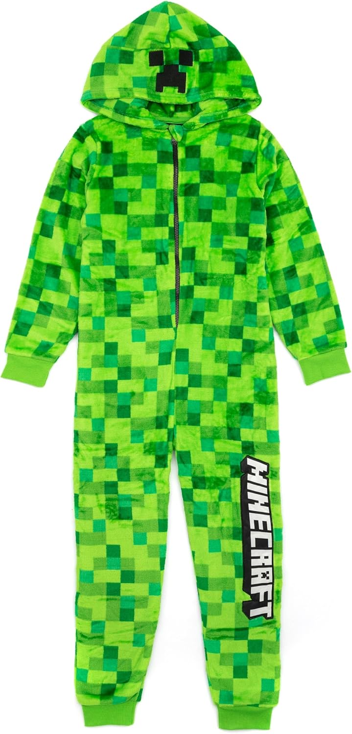 Minecraft Onesie Pixelated Creeper Sleepsuit Gamer Geschenk für Jungen 12-13 Jahre Grün, 12-13 Jahre