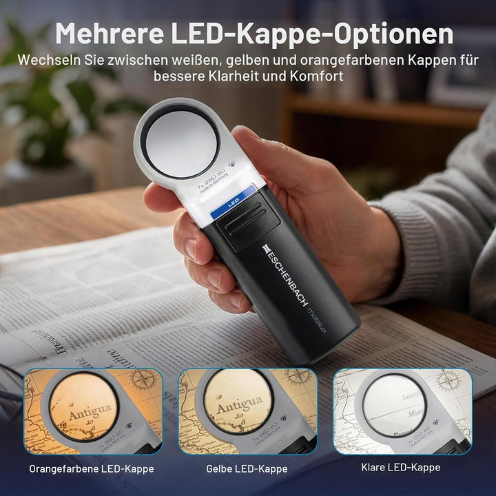 Eschenbach Optik Handlupe mobiluxLED mit LED-Beleuchtung und 7X-Vergrösserung Linsengrösse: (Ø) 35mm