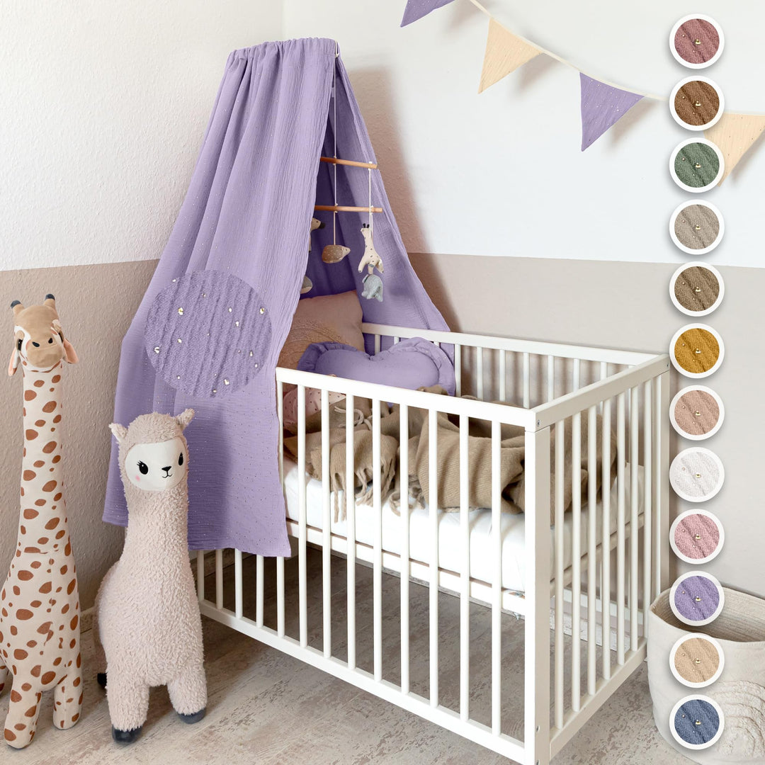 lilimaus Betthimmel Babybett mit Gold Applikation in 12 Farben [inkl. Himmelstange] - Himmel Babybet