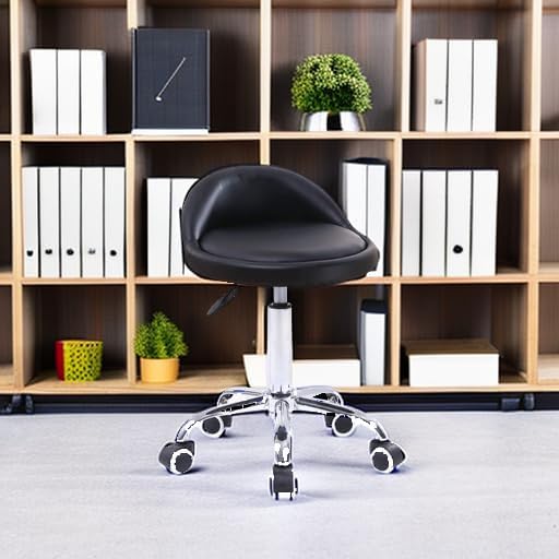 KKTONER Rollhocker Arbeitshocker Rollhocker Bürohocker mit Rückenlehne höhenverstellbar drehbar Schw