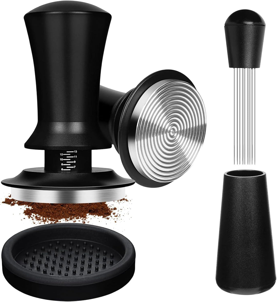 Kaffee Tamper 51mm, Espresso Tamper 51mm, Kaffeetamper und Verteilerwerkzeug mit feinen Nadeln, Sieb