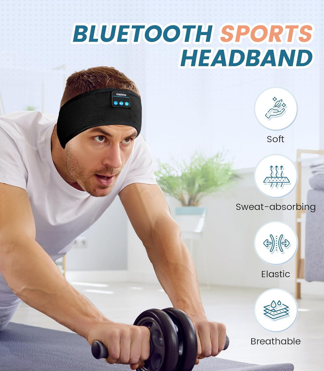 Voerou Sleep Headphones Sportkopfband-Kopfhörer mit ultradünnen HD-Stereolautsprechern zum Schlafen,