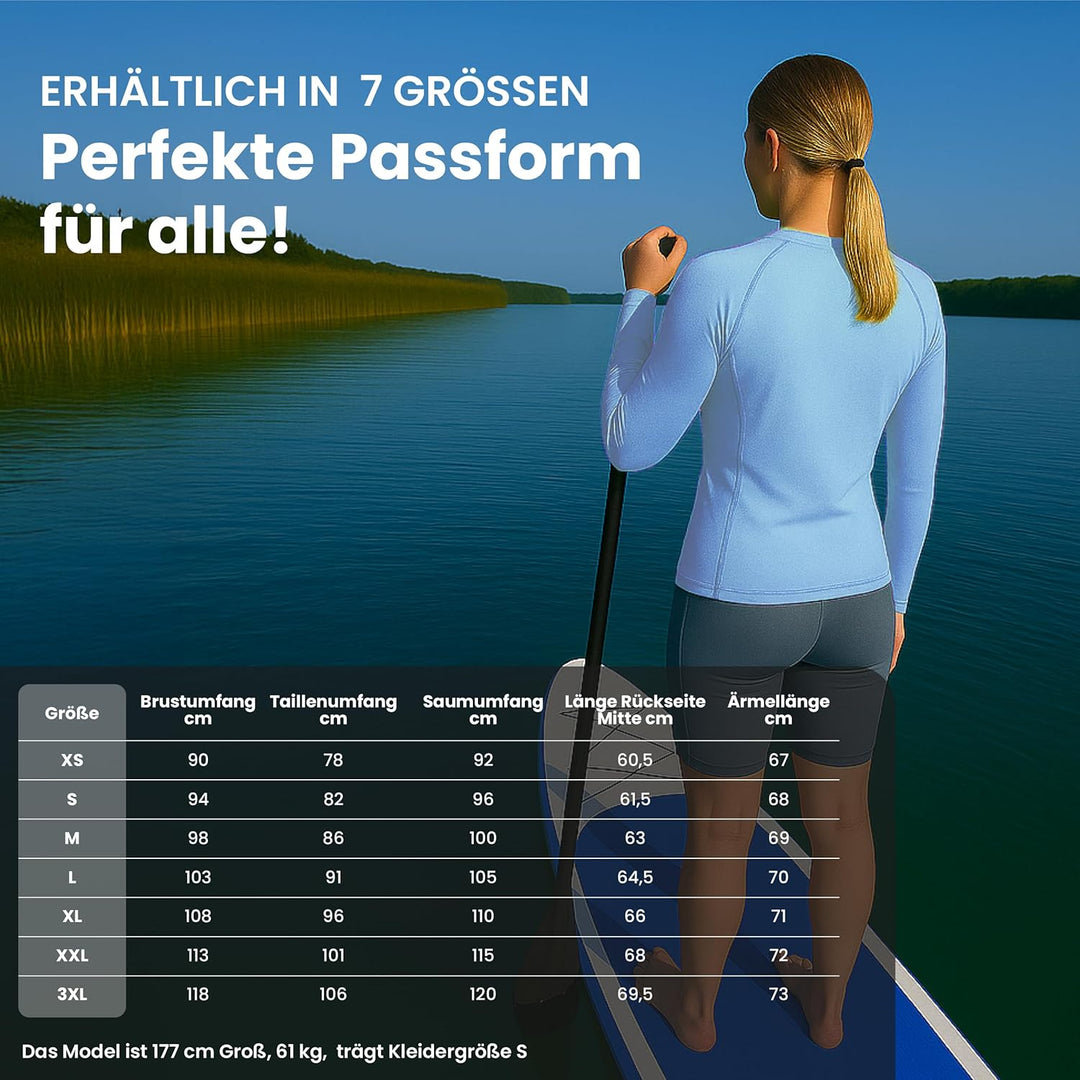 iQ-UV Sportshirt Damen Langarm – Elastisches UV Shirt für Damen für Wasser & Sport – Rash Guard mit