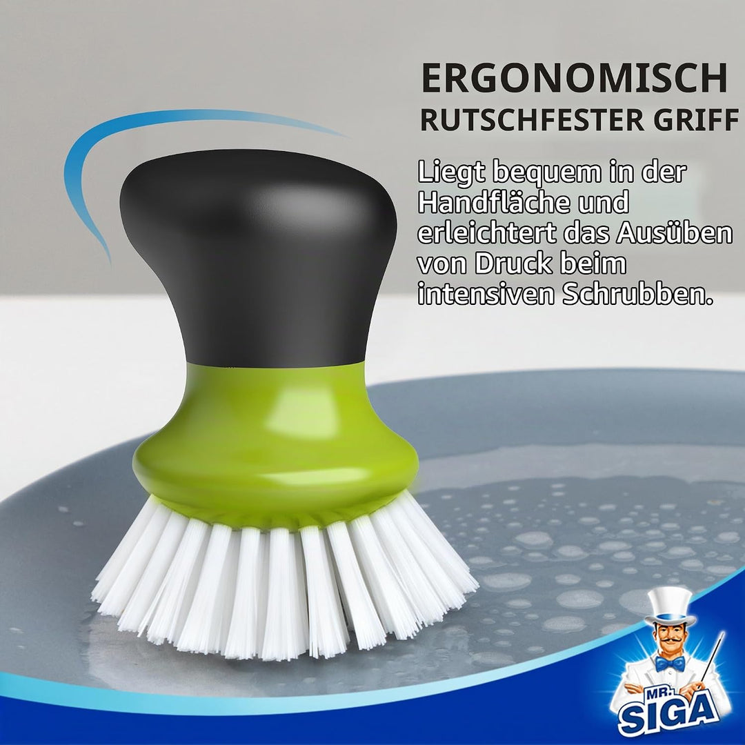 MR.SIGA Spülbürste, Handspülbürste mit ergonomischem Griff, Küchenbürsten für Geschirr, Grün, 2er-Pa