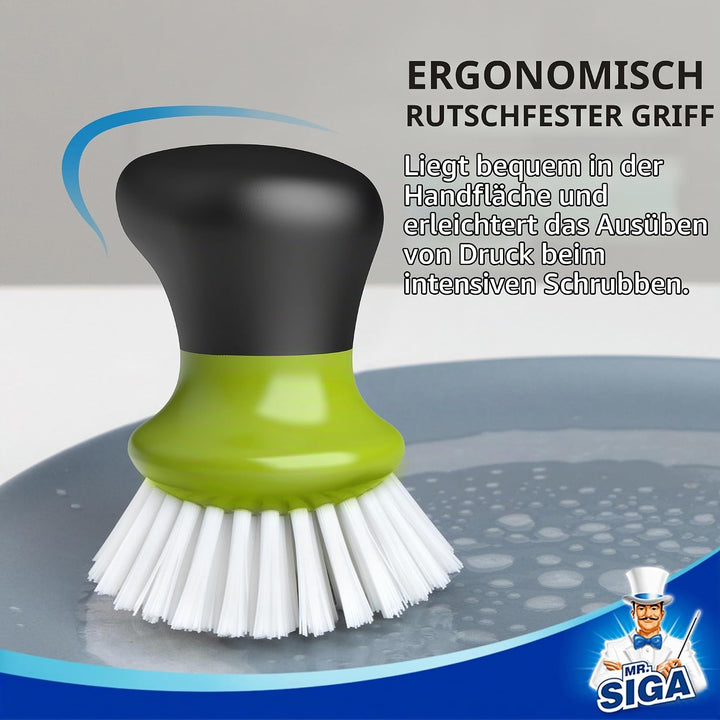 MR.SIGA Spülbürste, Handspülbürste mit ergonomischem Griff, Küchenbürsten für Geschirr, Grün, 2er-Pa