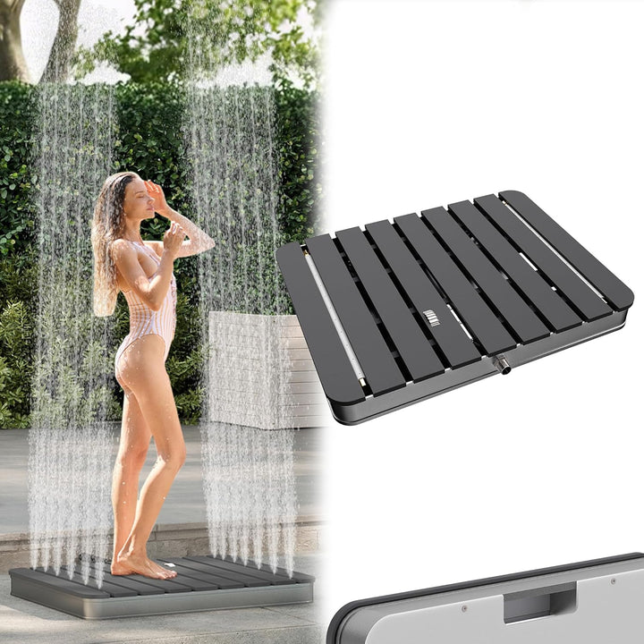 Gartendusche Campingdusche Aluminium & WPC Bodendusche Holzfarbe Saunadusche mit rutschfeste Standfl