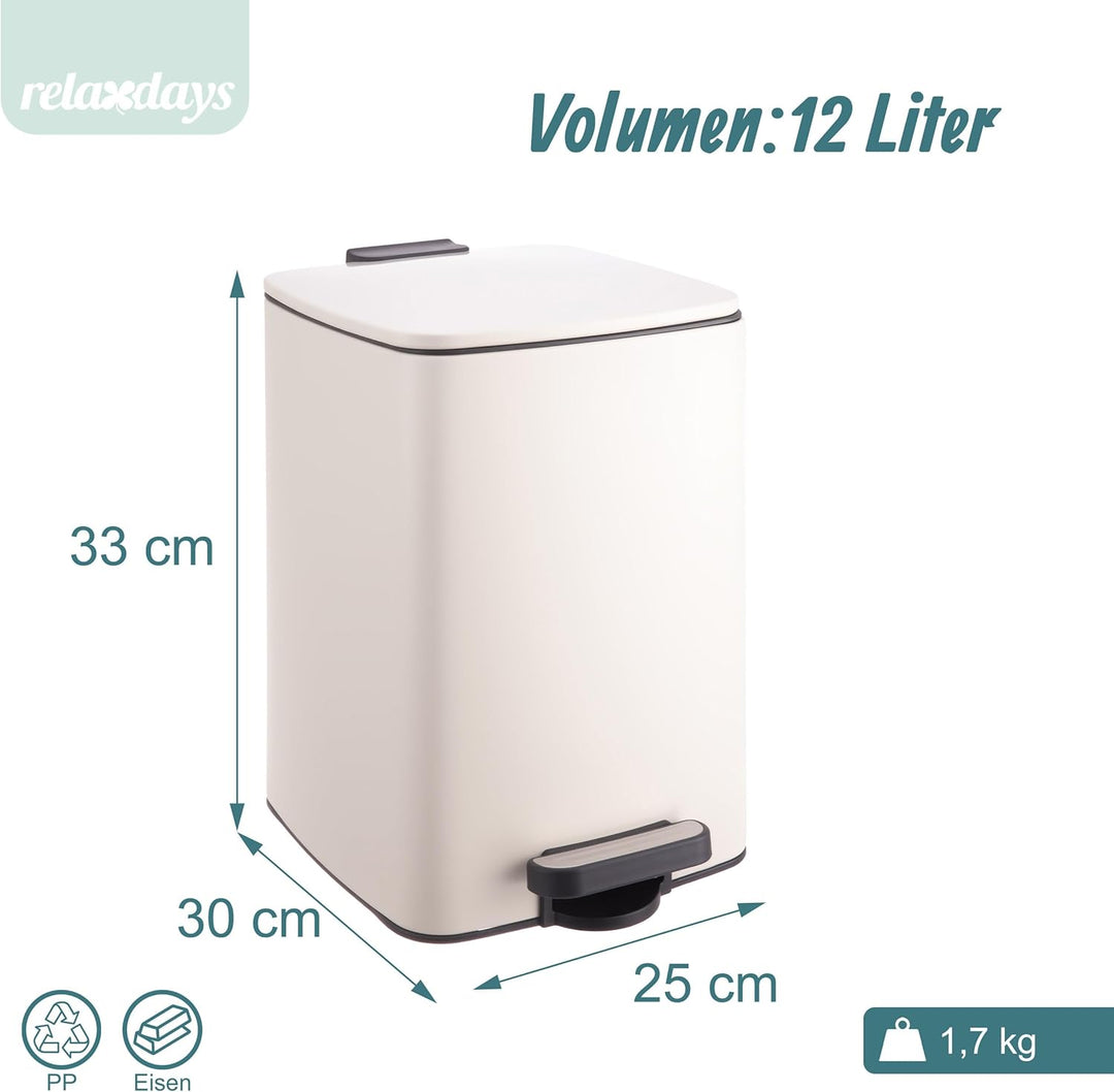 Relaxdays Mülleimer Küche, 12 Liter, Absenkautomatik, entnehmbarer Inneneimer, Mattes Metall, eckige
