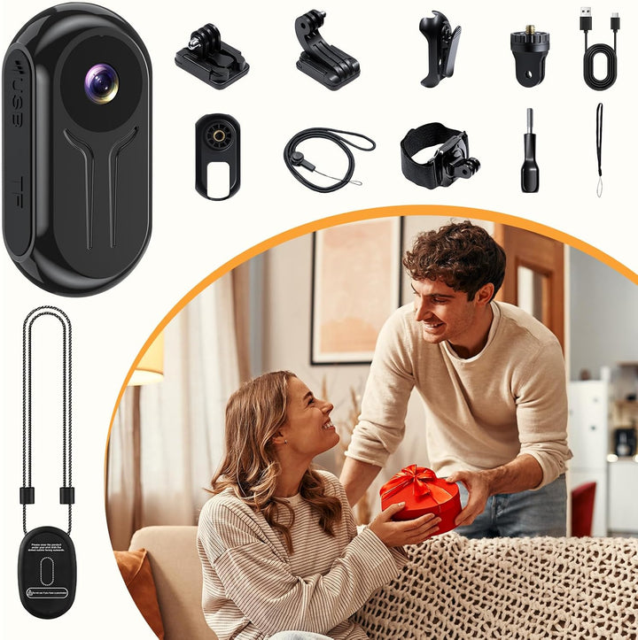 Action Camera 2K, Mini BodyCam Körperkamera 120° Weitwinkel Magnetische mit Display ActionCam für PO