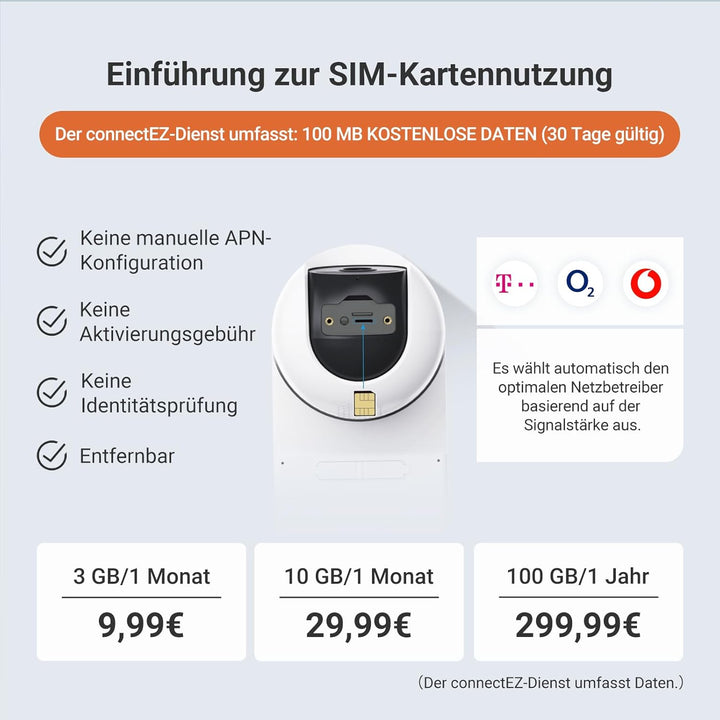 EZVIZ 4G LTE Überwachungskamera mit SIM Karte, 360° PTZ Überwachungkamera Aussen Akku, 4MP Farbnacht