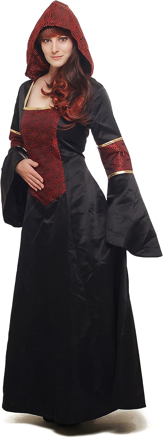 DRESS ME UP - L076/42 Kostüm Damen Damenkostüm aufwändiges Kleid mit Haube Mittelalter Romantik Elfe