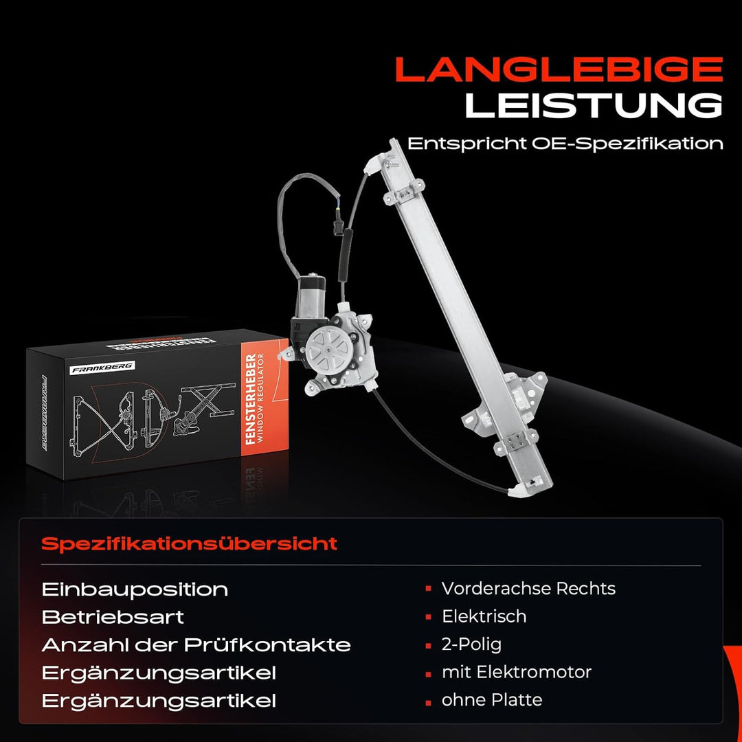 Frankberg Fensterheber Elektrisch Vorne Rechts Mit Motor Kompatibel mit X-Trail T30 SUV 2001-2013 80