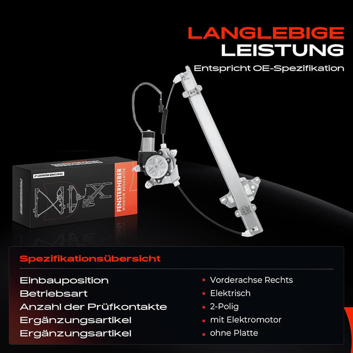 Frankberg Fensterheber Elektrisch Vorne Rechts Mit Motor Kompatibel mit X-Trail T30 SUV 2001-2013 80