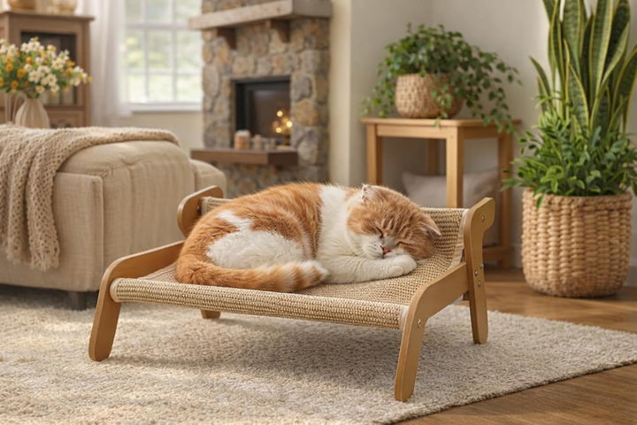 Lupo &amp; Felix 2-in-1 Katzenhängematte und Kratzbrett aus Holz – Ergonomisches Katzenbett &amp; Kratzmöbel